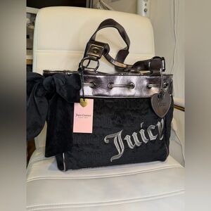 NWT Juicy Couture Daydreamer Tote Liquorice Gunmetal Velour Handbag